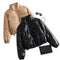 Parka Corta Gruesa para Mujer - Elegante Abrigo de Invierno en Negro PU