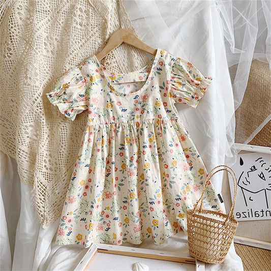 Vestido Floral Infantil Estilo Pastoral Princesa para Niñas