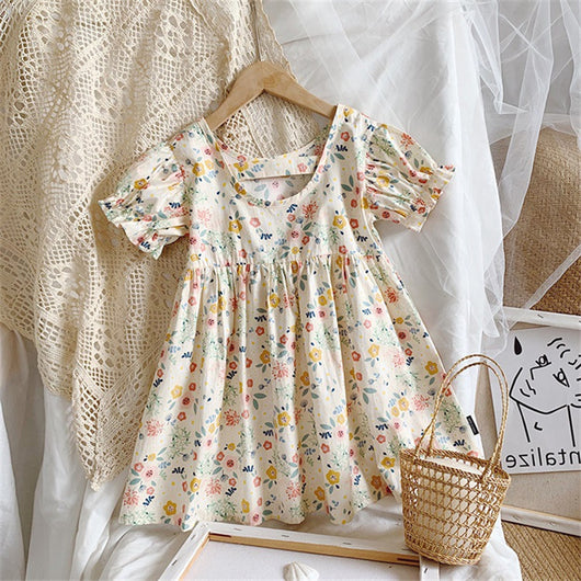Vestido Floral Infantil Estilo Pastoral Princesa para Niñas