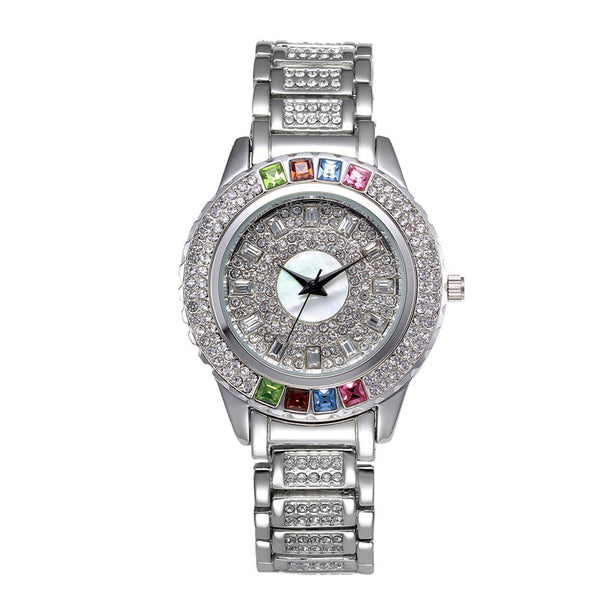 Reloj de Acero Inoxidable para Mujer con Diamantes de Color y Resistencia al Agua