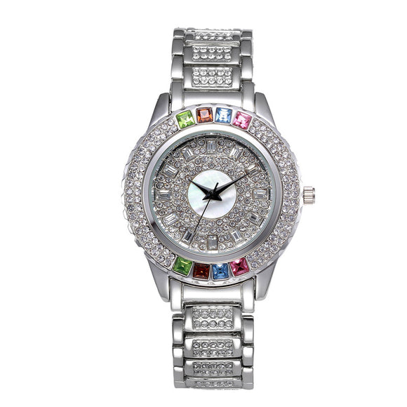 Reloj de Acero Inoxidable para Mujer con Diamantes de Color y Resistencia al Agua