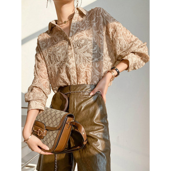 Blusa Jacquard de Chifón Elegante