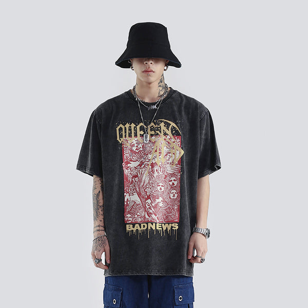 Camiseta Hombre Rock Queen Vintage Lavado Artesanal Oversize