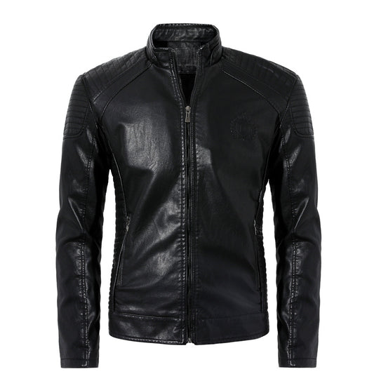 Chaqueta de Cuero Premium con Cuello Alto - Estilo Casual Elegante