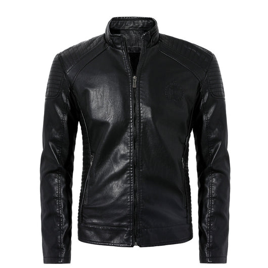 Chaqueta de Cuero Premium con Cuello Alto - Estilo Casual Elegante