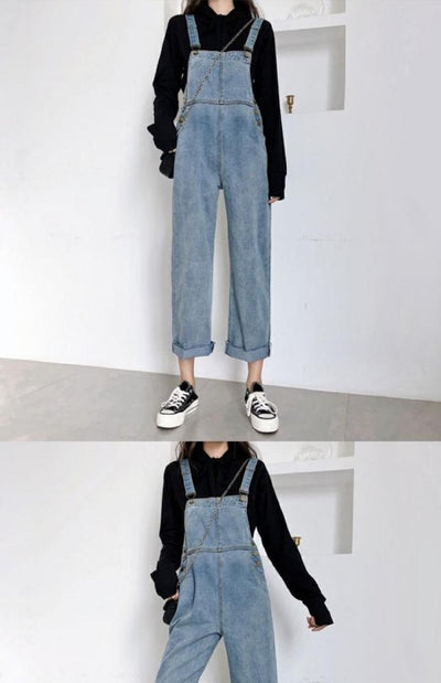 Pantalones Jeans de Tiro Alto con Tirantes para Mujer - Corte Recto Otoño - Image 9
