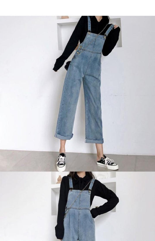 Pantalones Jeans de Tiro Alto con Tirantes para Mujer - Corte Recto Otoño - Image 4
