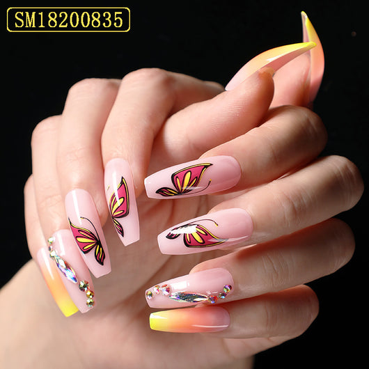 Uñas Postizas Degradado Amarillo Forma Ballet - Set Completo - Image 9