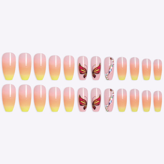 Uñas Postizas Degradado Amarillo Forma Ballet - Set Completo - Image 8
