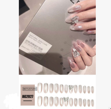 Uñas Postizas Mariposa Gris-Negro Transparentes Removibles y Reutilizables