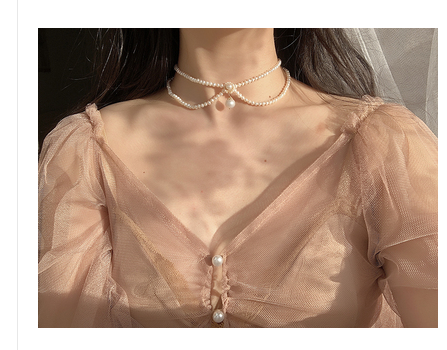 Collar de Perlas Vintage Francés Doble Capa - Gargantilla Artesanal de Perlas Naturales