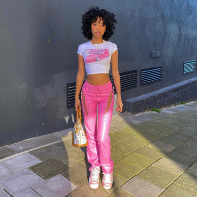 Crop Top Ajustado Tendencia Ombligo Cuello Redondo Manga Corta Streetwear - Image 9