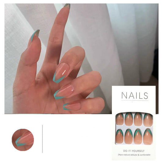 Parches de Uñas Francesas Oblicuas - Tonos Azul Lago y Verde
