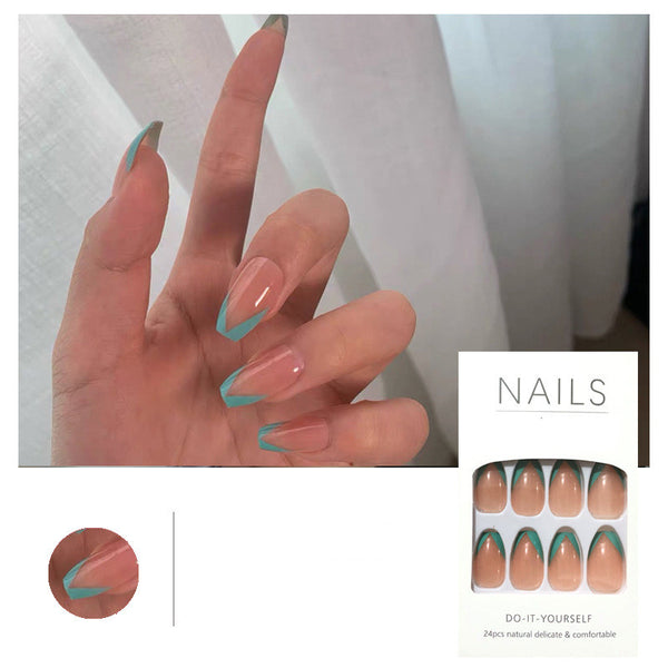 Parches de Uñas Francesas Oblicuas - Tonos Azul Lago y Verde