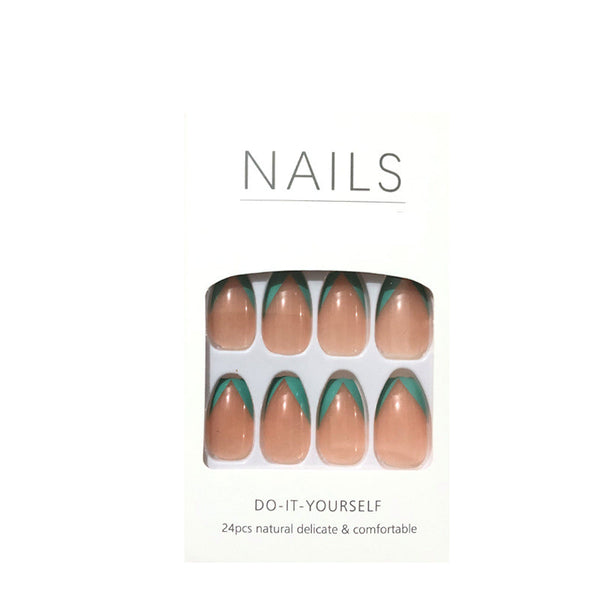 Parches de Uñas Francesas Oblicuas - Tonos Azul Lago y Verde