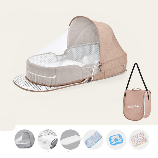 Cuna Portátil Multifuncional con Protección Solar y Red Antimosquitos para Bebés - Image 7