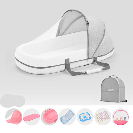 Cuna Portátil Multifuncional con Protección Solar y Red Antimosquitos para Bebés - Image 9