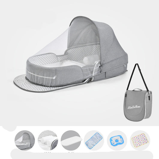 Cuna Portátil Multifuncional con Protección Solar y Red Antimosquitos para Bebés