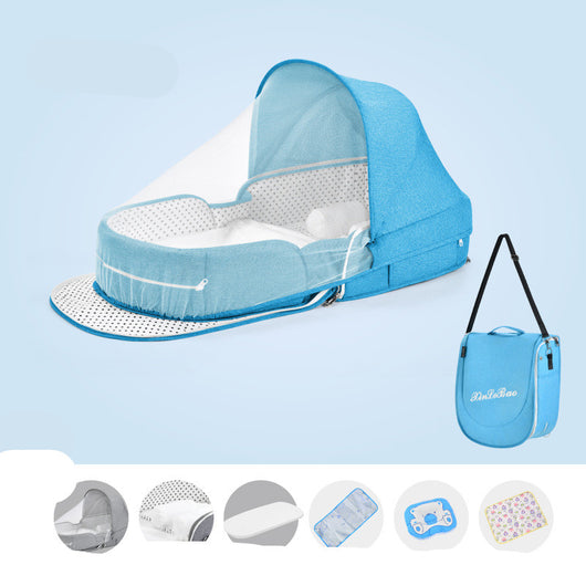 Cuna Portátil Multifuncional con Protección Solar y Red Antimosquitos para Bebés - Image 13