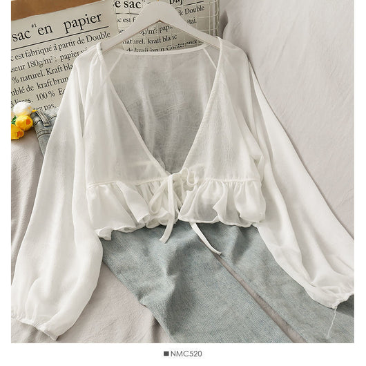 Cardigan de Encaje con Volantes y Protección Solar - Manga Larga - Image 8