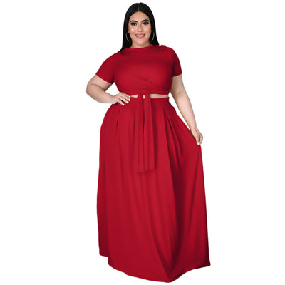 Conjunto de Dos Piezas Falda Tableada Monocromo con Corbata Cruzada - Image 3