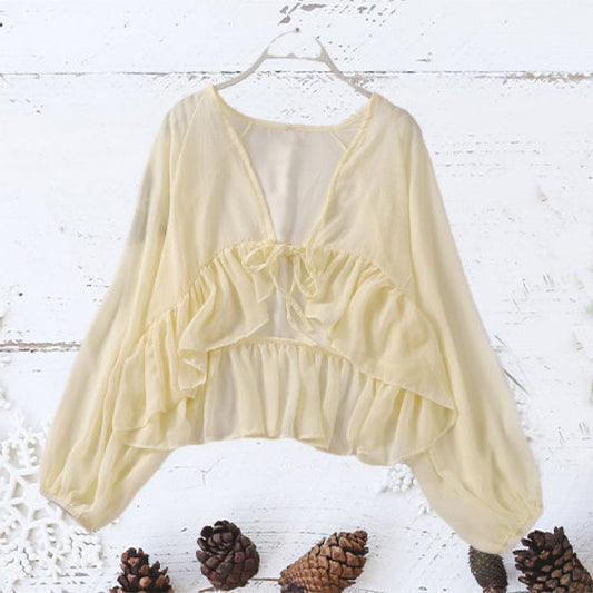 Cardigan de Encaje con Volantes y Protección Solar - Manga Larga - Image 2