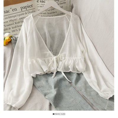 Cardigan de Encaje con Volantes y Protección Solar - Manga Larga - Image 3