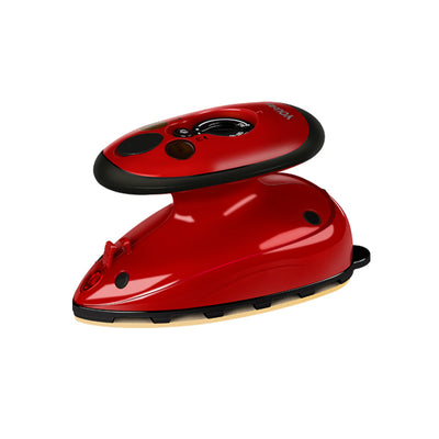 White and grey mini electric steam iron with red accents, ideal for travel and quick garment touch-ups. - Image 8