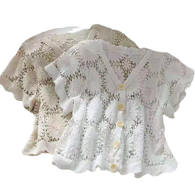 Blusa Encaje Escote V Hueco Floral Elegante para Mujer - Image 7