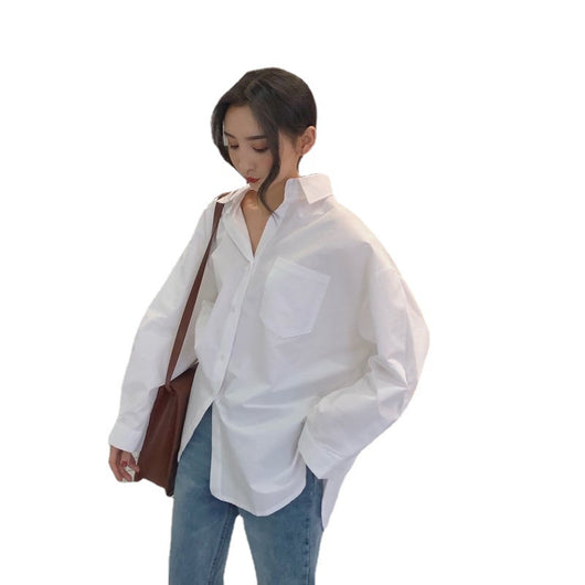 Blusa Blanca Suelta Estilo Retro Hong Kong con Mangas Largas para Mujer - Image 4