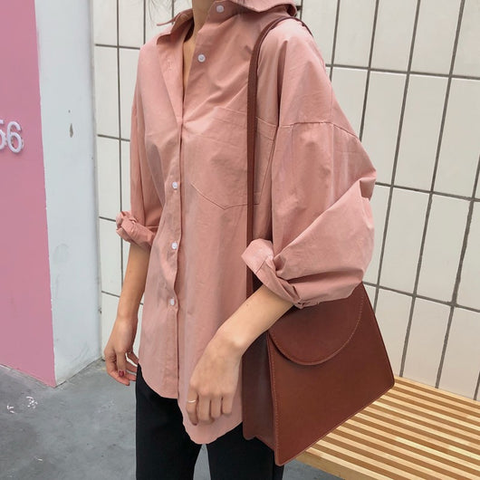 Blusa Blanca Suelta Estilo Retro Hong Kong con Mangas Largas para Mujer