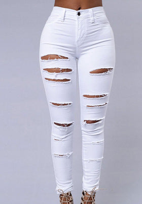 Pantalones Vaqueros Rotos Cintura Alta Skinny para Mujer - Image 9