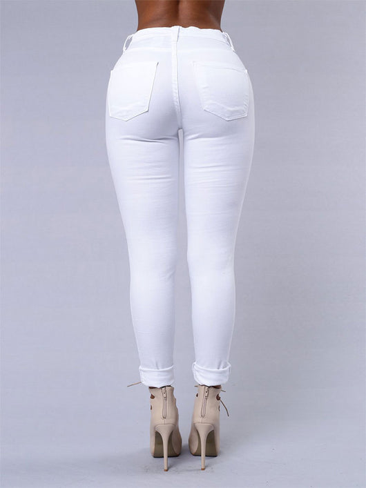 Pantalones Vaqueros Rotos Cintura Alta Skinny para Mujer - Image 3