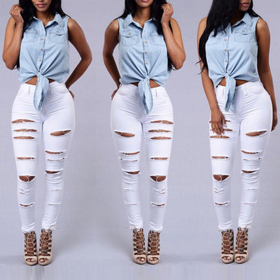 Pantalones Vaqueros Rotos Cintura Alta Skinny para Mujer - Image 7