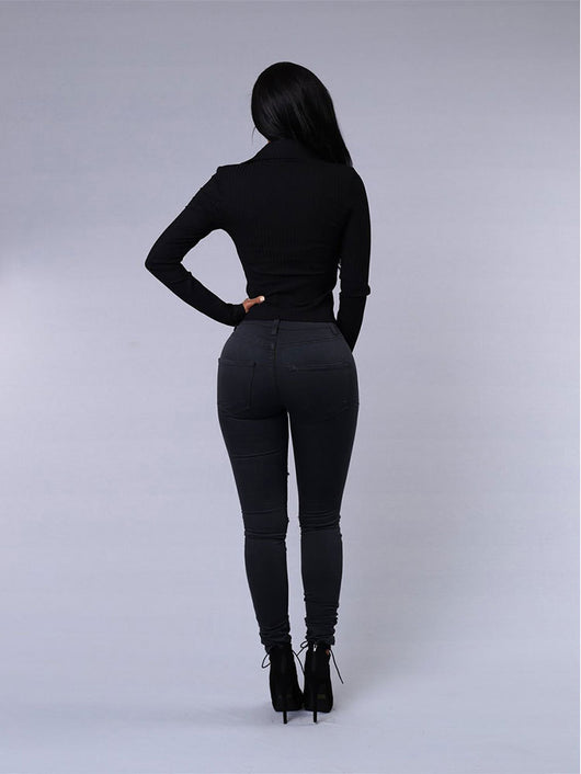Pantalones Vaqueros Rotos Cintura Alta Skinny para Mujer - Image 4