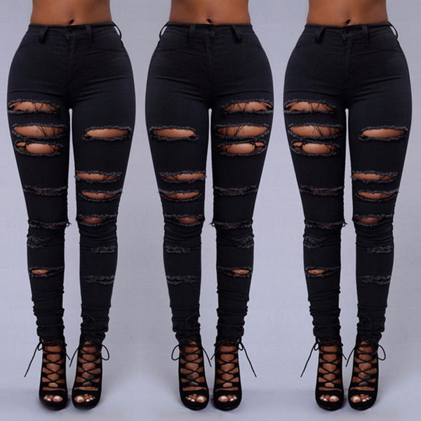 Pantalones Vaqueros Rotos Cintura Alta Skinny para Mujer