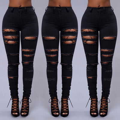 Pantalones Vaqueros Rotos Cintura Alta Skinny para Mujer - Image 2