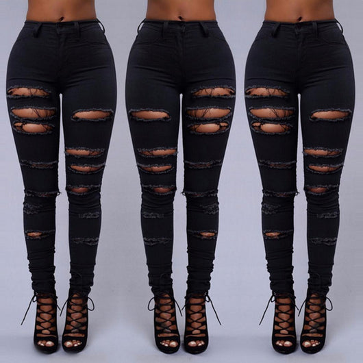 Pantalones Vaqueros Rotos Cintura Alta Skinny para Mujer - Image 2