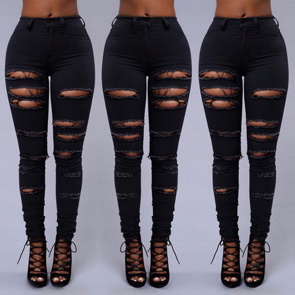 Women's Ripped High Waist Skinny Jeans