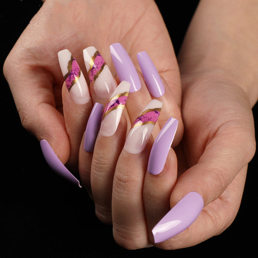 Uñas Postizas Trapezoidales Azul Oscuro de Larga Duración - Image 4
