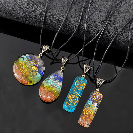 Collar Péndulo Orgone Chakras con Piedra Natural Irregular - Energía Curativa - Image 2