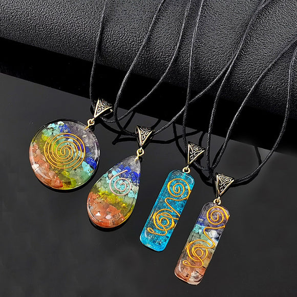 Collar Péndulo Orgone Chakras con Piedra Natural Irregular - Energía Curativa