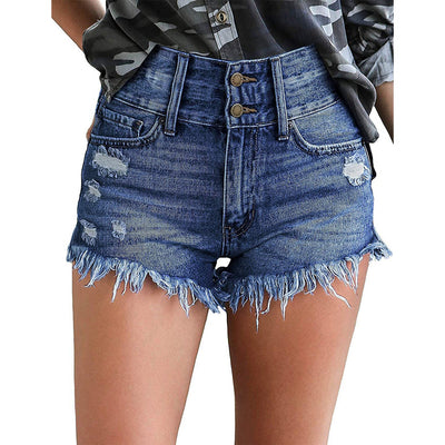 Shorts de Mezclilla Talle Alto Ajustado con Orillas Deshilachadas - Image 8