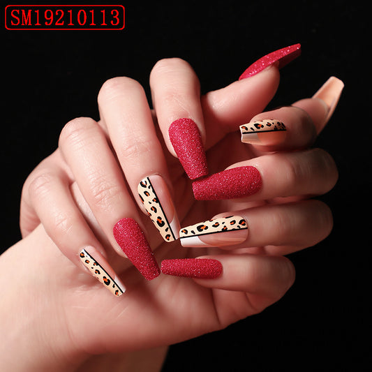 Uñas Postizas Ballet Leopardo Rojo