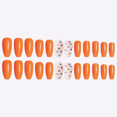 Perlas de Uñas Transparentes con Micro Diamantes - Diseño Ballet Naranja (24 piezas) - Image 8
