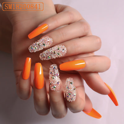 Perlas de Uñas Transparentes con Micro Diamantes - Diseño Ballet Naranja (24 piezas) - Image 9