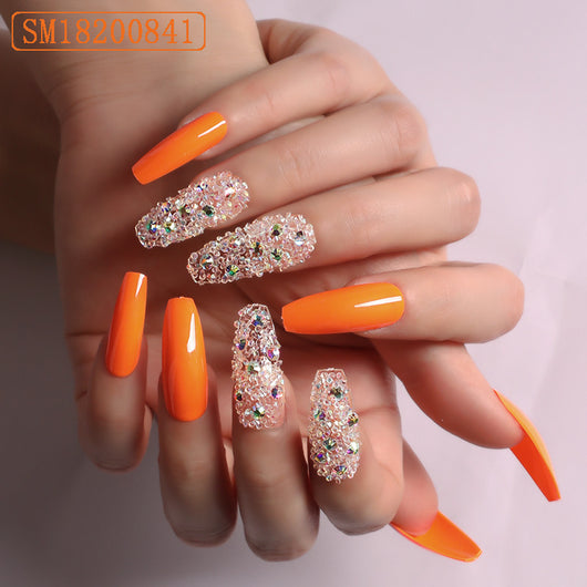 Perlas de Uñas Transparentes con Micro Diamantes - Diseño Ballet Naranja (24 piezas) - Image 9