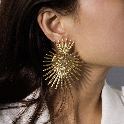 Aretes Abanico Metálicos Geométricos Grandes - Image 10