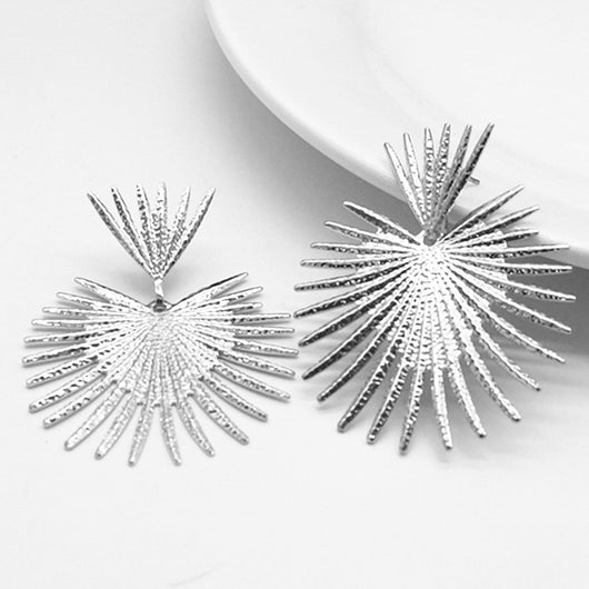 Aretes Abanico Metálicos Geométricos Grandes - Image 2
