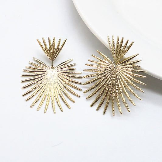 Aretes Abanico Metálicos Geométricos Grandes